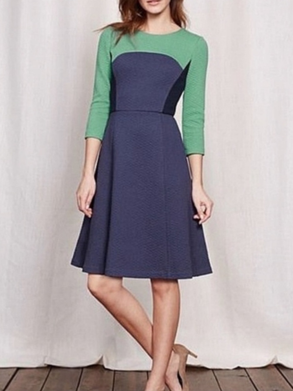 Boden Colorblock Quilted Midi Dress Size 12